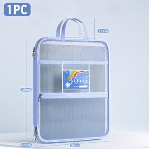 TEMU 손잡이가 있는 L자형 메쉬 파일 가방, 내장형 독립 수납 포켓 10개 포함. 삼중 메쉬 구조로 넉넉한 수납 공간과 여러 수납칸을 제공하여 쉽게 정리하고 꺼낼 수 있음. 교과서, 시험지 노트, 공책, 포스트잇, 필통, 미술 용품의 정밀한 분류가 가능함