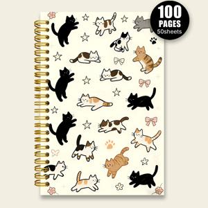 A5 귀여운 고양이 나선형 공책 대학생용 줄간격 다이어리, 귀여운 고양이 삽화 포함. 고품질 종이로 사무 업무, 학습, 선물용으로 적합하며 친구에게도 좋습니다. 5.5x8.3인치