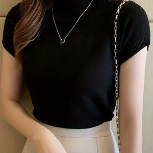TEMU 봄/가을 신상 스타일 하프 터틀넥 베이스 레이어 여성용 반팔 상의, 타이트한 스웨터와 정장용 안감, 패셔너블