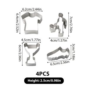 TEMU 4pcs 스포츠 테마 쿠키 커터 세트, 스테인리스 스틸 비스킷 커터, 축구 유니폼, 트로피, 스니커, 운동 선수 모양, 다양한 베이킹 도구로 비스킷을 베어, DIY 만화 축구 시리즈, 크리스마스, 추수감사절, 데이, رمضان에 이상적입니다.