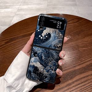 TEMU 휴대폰 케이스 - 웨이브 패턴의 세련된 케이스는 삼성 갤럭시 Z 플립 시리즈 (Z Flip 4, Z Flip 5, Z Flip 6, W22, W23, Fold 4, Fold 5, Fold 6 포함)에 적합한 소재로 제작되었습니다.