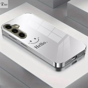 TEMU 휴대폰 케이스 - 세련된 인사 디자인 전기 도금 은색 강화 유리 휴대폰 케이스, 삼성 갤럭시 S25PLUS, S24PLUS, S24Ultra, S23Ultra, S23PLUS, S23, S22Ultra, S22PLUS, S21Ultra, S21, A05S, A14, A53, A34, A33, A35, A55, A22 호환