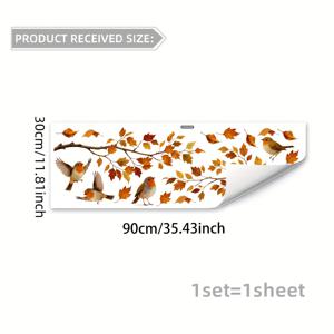 TEMU 30x90cm 가을 새와 단풍잎 스태틱 클링 창문 스티커 - 생동감 넘치는 3D PVC 데칼, 거실 침실 홈데코, 계절 장식품, 현대적 디자인, 자연에서 영감받은 인테리어, 간편 부착, DIY 애호가를 위한 싱글용 장식