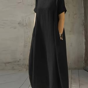 TEMU 솔리드 컬러 여성 패션 캐주얼 오프숄더 라운드넥 롱 드레스