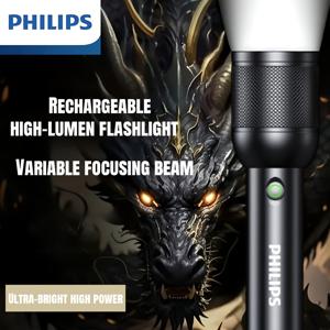 TEMU Philips 1개 고루멜리티 충전식 손전등, 5가지 조명 모드, 강력한 휴대용 손전등 지능형 전원 디스플레이, 접이식 손전등 (야외 및 가정용, 캠핑, 낚시, 모험 비상, 휴일 선물)