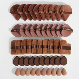 TEMU 50개 메이크업 도구 세트: 미니 메이크업 스펀지 10개, 삼각형 스펀지 10개, 미니 퍼프 스펀지 10개, 물방울형 퍼프 스펀지 10개, 사각형 벨벳 스펀지 10개