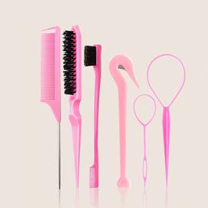 TEMU 6피스 헤어 빗 세트, 헤어 테일 도구, 엣지 브러시, 브러시, 뾰족한 테일 빗, 스타일링 브러시, 헤어스타일 디자인 및 청소, 티징 브러시, 마우스 테일 빗, 브레이드 링, 헤어 액세서리, 헤어 브레이딩 도구
