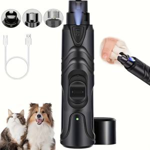 TEMU 펫 강아지 발톱 연마기, 저소음 전문가용 펫 발톱 연마기, 2단계 속도 모드 LED 조명 강아지 발톱 깎이, 소형 중형 대형 견과 고양이용