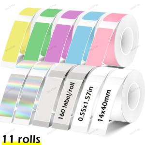 TEMU 11롤 라미네이트 라벨 스티커, 총 1760장, 14x40mm, D30/P15/P12 프린터 호환. 포함: 화이트 2장 + 레이저 2장 + 투명 2장 + 노랑 1장 + 파랑 1장 + 분홍 1장 + 보라 1장, 라벨 인쇄, 바코드 라벨, 내구성 스티커, 인쇄 가능 라벨, 장기 지속 인쇄, 프린터 라벨