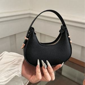 TEMU 여성 미니 블랙 만월 핸드백, 패션 겨드랑이 가방, 동전 및 열쇠를 위한 다용도 데일리 파우치, 미니멀하고 독특한 디자인