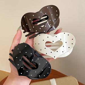 TEMU 하트 폴카 도트 여성용 플랫 헤어 클립 3개, 무광 플랫 집게핀, 굵은 모발과 가는 모발용 강력한 스타일링 대형 헤어 클립, 견고한 그립감의 미끄럼 방지 헤어 집게핀 헤어 액세서리