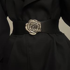 여성 빈티지 장미 탄성 허리 벨트, 트렌디한 데일리 출퇴근 액세서리, 다용도 코트 및 드레스 허리 라인 강화, 스타일리시한 장식 벨트