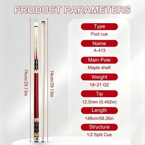 TEMU 고품질 당구 큐대, 길이 148cm, 무게 19온스, 밝고 매끄러운 그립감 - 아메리칸 나인볼 및 당구 엔터테인먼트에 적합