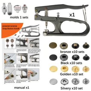 TEMU 새로운 데스크탑 멀티펑셔널 스냅 버튼 키트 (40개 버튼 포함, 4가지 색상), 15mm/0.59인치, 아이릿, 와셔, 리벳, 스냅 버튼용 - 멀티펑셔널 설치 키트, DIY 지갑 만들기