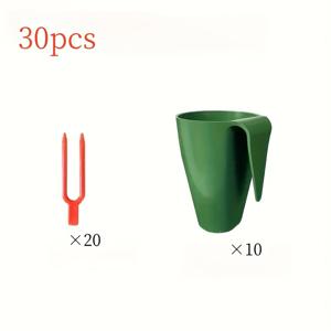 30개 세트, 녹색 플라스틱 딸기 재배 컵, 가정 현관 안뜰용 화분 딸기 재배 추가, 매달린 화분 및 흙 삽입 스타일, 원형 및 사각 화분에 적합