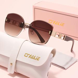 TEMU OYALIE 엑스트라 라지 패션 고양이 눈 프레임리스 안경, 여성용 페이스업 스몰 스타일, 반짝이는 라인스톤 장식, 메이크업 불필요 장식 안경, 쇼핑 및 사진 촬영에 눈길을 끌어, 이상적인 비휴일 선물! 가죽 상자에 배송