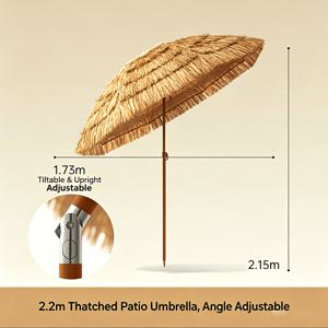 TEMU 1개 티키 파라솔, 7피트(2.2M) 지붕 파티오 파라솔 (틸트 기능 포함), 하와이 스타일 해변 파라솔 (내구성이 뛰어난 PP 지붕 및 8개의 금속 리브), 해변, 파티오, 수영장, 뒤뜰 및 정원용 잔디 풀 파라솔 (베이스 미포함)