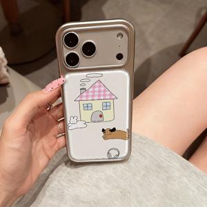 TEMU 휴대폰 케이스 - 에폭시 레진 하이드로겔 전기 도금 휴대폰 케이스, 스타일리시 하이엔드 충격 방지 소프트 쉘 휴대폰 케이스, 아이폰17Promax16Pro15Plus1413에 적합, 달리는 강아지와 토끼 패턴, 가족, , 남자친구에게 적합