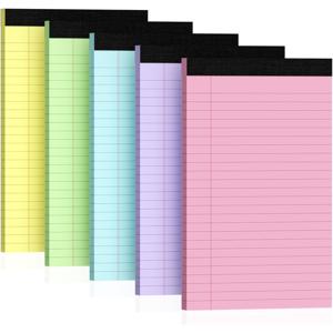 5개 묶음 컬러 노트북, 5X8인치 대학생용 줄자 노트, 필기 패드, 법정 패드, 찢을 수 있는 노트북, 업무, 학교, 사무용품에 적합, 노트북당 30매, 학생용 노트북, 학습 용품