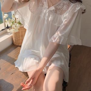 TEMU [LLU] 프렌치 코트 스타일 레이스 파자마 여성용 봄 여름 얇은 메시 반팔 홈웨어 세트