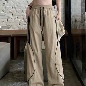TEMU 2025년 봄/여름 미국 스트리트 더블 팬츠 패치워크 얇은 루즈핏 캐주얼 와이드 레그 롱 트라우저