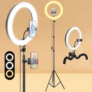 TEMU UEGOGO 대형 전문가용 LED 링라이트 키트, 12인치 셀카등 및 62인치 접이식 삼각대 포함, 미니 탁상용 스탠드, 듀얼 휴대폰 클립, USB 전원 공급, 스마트폰/태블릿용, YouTube/블로깅/메이크업 조명, 사진 촬영 조명
