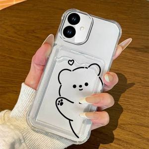 TEMU 귀여운 작은 곰 카드 가방형 휴대폰 커버, 삼성 갤럭시 S26 ULTRA S25 플러스 A07 S24 FE A56 A17 A15 A55 A35 A26 A36 A54 A14 A25 A34 A52 A32 A24 A53 S20 A13 A33 A50 S23 A71 S21 A23 포켓 지갑형 투명 케이스