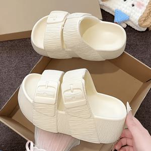 TEMU 패션 슬리퍼 더블 버클 통굽 홈슈즈 여성 아웃도어 비치 샌들 EVA 소프트 슬리퍼 여름 플랫폼 샌들, 여성 신발
