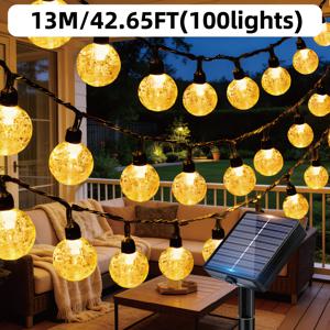 TEMU 1개입 야외용 태양광 스마트 스트링 조명 100/50/20 LED 수정구슬 조명, 10가지 조명 모드, 자동 조광 및 자동 켜짐/꺼짐 기능, 정원 나무 마당 현관 결혼식 파티 크리스마스 장식용