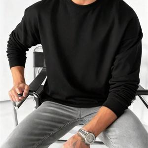 TEMU 남성용 긴팔 티셔츠 - 스포티하고 캐주얼한 하이 스트리트 루즈 스타일 남성용 루즈 드롭 숄더 크루넥 긴팔 상의, 아이스-필링 통기성 기술 원단 사용, 땀 흡수 및 빠른 건조, 끈적임 없음, 주름 방지 및 다리미 불필요