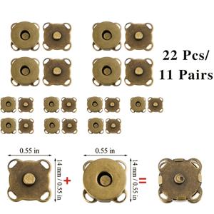 TEMU 자석 스냅 단추 22개/11쌍, 18mm/14mm 헤비듀티 자석 단추, 박음질 구멍 포함, 가방, 지갑, 옷, DIY 공예용 매칭 쌍 자석 잠금 클래스프 (실버/골든/브론즈)