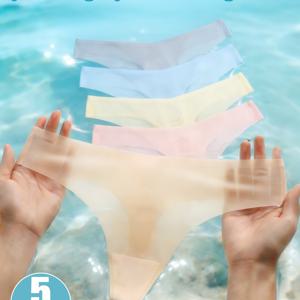 TEMU 벨라브리즈 여성용 반투명 로우라이즈 끈팬티 5pcs - 초슬림 무봉제 숨김속옷, 여름, 웨딩, 데일리웨어용, 통기성 좋은 솔리드 컬러 노쇼우 로우라이더 브리프