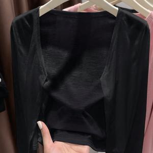 TEMU 블랙 브이넥 긴소매 숏 기장 가디건