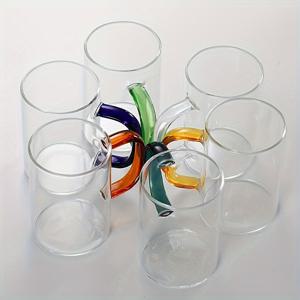 TEMU 6개입 고탄소 유리 컵, 내열 유리 컵, 브런치 컵, 우유 컵, 머그컵, 용량 300ml/400ml/500ml 6가지 색상, 두꺼운 유리 컵 1세트