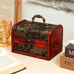TEMU 1 레트로 마호가니 보관 상자 보물 상자 중국 유럽 디스트레스드 여성용 솔리드 우드 주얼리 상자, 주얼리 상자