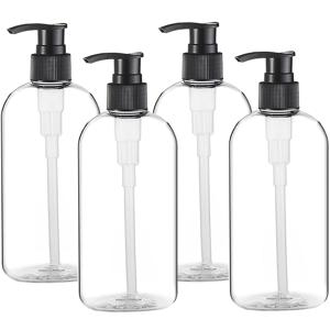 TEMU 4개입 10oz/300ml 휴대용 투명 라운드 샴푸 로션 병, 내구성 있는 리필 가능한 핸드 펌프 병 (마사지 오일, 액체 비누용)