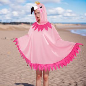 TEMU 남녀공용 플라밍고 망토 특별 초대장 플라밍고 패턴, 공연 의상, 망토 플라밍고 역할극 후드 할로윈