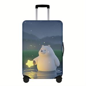 TEMU 여행 액세서리 접이식 두꺼운 여행 캐리어 커버 귀여운 북극곰 별을 따는 캐리어 커버 탄력성 캐리어 커버 22-30인치 트롤리 케이스 보호 커버, 여행 필수 액세서리 여행 필수품, 여행 및 여행에 적합