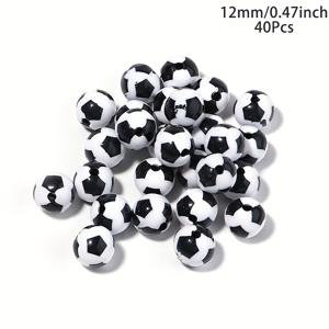 TEMU 40개 8-12mm 블랙 & 화이트 아크릴 축구공 비즈 - DIY 주얼리 만들기, 팔찌, 키체인용 스포츠 스타일 크래프트 비즈, 여성 일상 착용을 위한 내구성 있고 가벼운 액세서리, 매력 팔찌 제작 재료, 축구 모양의 비즈, 광택 있는 마감