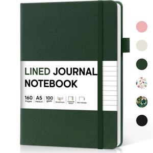 TEMU 가죽 안감 A5 대학형 줄무늬 노트북, 작업 및 메모용 다이어리, 사무실 학교 가정 필수품, 160페이지, 블랙