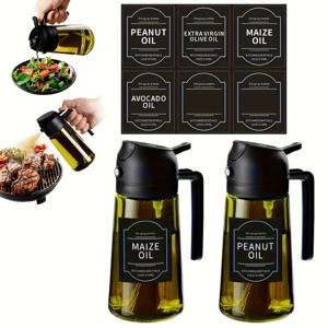 TEMU 2 Packs -16Oz/470Ml 올리브 오일 디스펜서 (주방용 스티커 포함) - 2 in 1 올리브 오일 스프레이 (요리, 에어프라이어, 샐러드용)