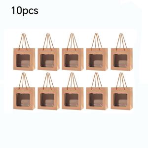 TEMU 10개 크라프트 종이 선물 가방 PVC 투명 창과 손잡이 포함, 생일 결혼식 파티 크리스마스 선물 포장 가방. 할로윈 및 크리스마스에 이상적인 선물