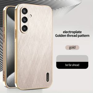 TEMU 휴대폰 케이스 - S25, S25 Plus, S25 Ultra, S25 Edge, S25 FE에 적합, 고급스러운 골드 스레드 텍스처 휴대폰 케이스, 갤럭시 풀 커버리지 보호 전기 도금 골드 엣지 낙하 방지 스킨 남녀 공용 비즈니스 소프트 엣지 하드 케이스