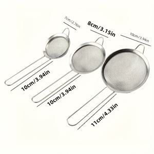 TEMU 스테인리스 스틸 미세망 체 3개 세트, 편안한 손잡이, 견고한 내구성 및 녹 방지 처리, 주방 베이킹 필수품, 소스와 밀가루를 쉽게 걸러주는 제품
