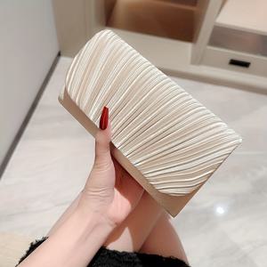 TEMU 신상 여성 새틴 플리츠 이브닝 클러치, 고급 핸드백, 이브닝 백, 가운 클러치, 웨딩 시즌을 위한 웨딩 백