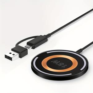 TEMU 1개 고속 충전 자기 무선 충전기, 15W 플레이트, iPhone 17, 16, 15, 14, 13, 12, 11, Pro Max, Mini 및 for Samsung S25, S24, S23, S23 Ultra, S22, S22+용 5W, for 호환, USB-C 및 USB-A 듀얼 입력, 지능형 과충전 보호 기능 포함