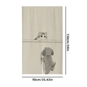 TEMU 노렌 출입구 커튼 호기심 많은 고양이와 장난기 많은 강아지 삽화 실내 장식용 도어 커튼