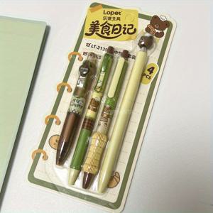 TEMU 크리에이티브 러브 하트 젤펜 4개입, 강아지 토끼 고양이 곰 패턴 필기용펜 0.5mm 검정색 펜 사무용품