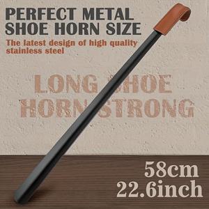 TEMU 튼튼한 스테인리스 스틸 긴 손잡이 신발 끼우개, 넓은 곡선 헤드 - 22.6인치/58cm 확장형 신발 보조, 노인, 남성 및 부츠에 적합, 내구성이 뛰어나고 안정적인 신발 끼우개