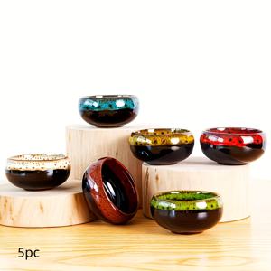 TEMU 6색 미니 세라믹 화분, 5개 세트, 유동성 글레이즈 엄지 화분, 미니 다육 식물 선인장 화분, 원형 실내/외 정원 장식, 가정, 사무실, 실내 식물 장식에 적합